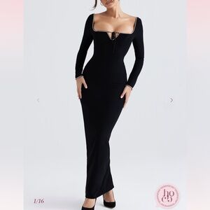 House of CB Rosa Black Long Sleeve Dress with Embellished Trim